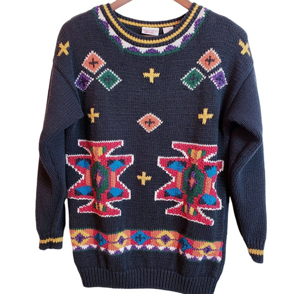 Huntington Ridge Sweaters - Vintage Huntington Ridge Aztec Sweater Women's Medium Multicolor